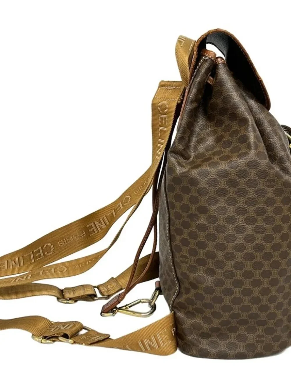CELINE Macadam Dark Brown Beige Brown PVC Leather Backpack